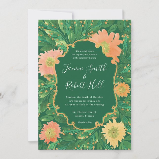 Invitación Hermosas flores Boda de pintura acuarela (Anverso)