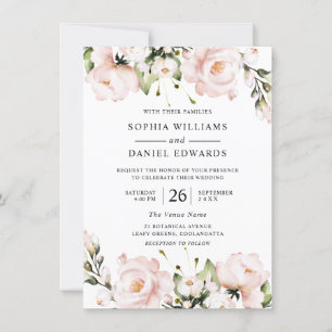 Invitación Hermosas Flores de Acuarela Elegante Boda