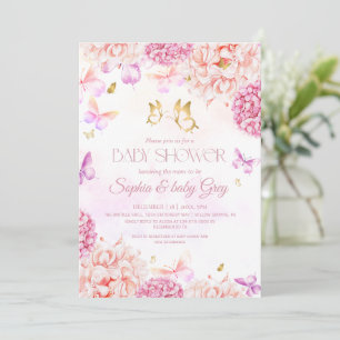 Invitación Hermosas flores de acuarela y baby shower de marip