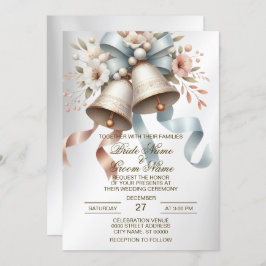 Invitación Hermosas flores de casamiento de las campanas rosa