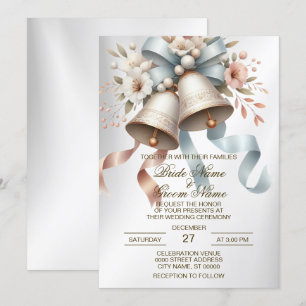 Invitación Hermosas flores de casamiento de las campanas rosa