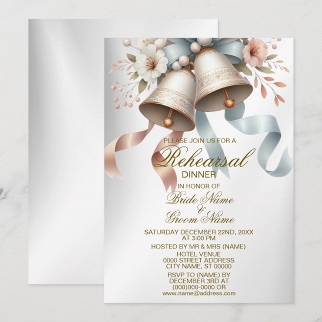 Invitación Hermosas flores de casamiento de las campanas rosa (Anverso / Reverso)