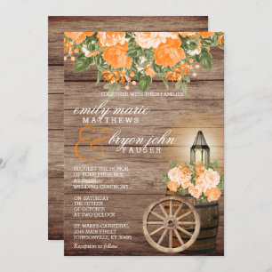Invitación Hermosas flores de madera templada y Naranja