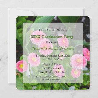 Invitación Hermosas flores de margarita de jardín rosadas gra