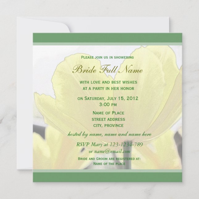 Invitación Hermosas flores de tulipán amarillas ducha de novi (Anverso)
