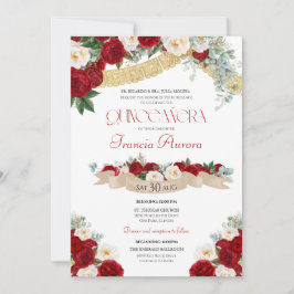 Invitación Hermosas flores florecen el Quinceanera rojo y bla