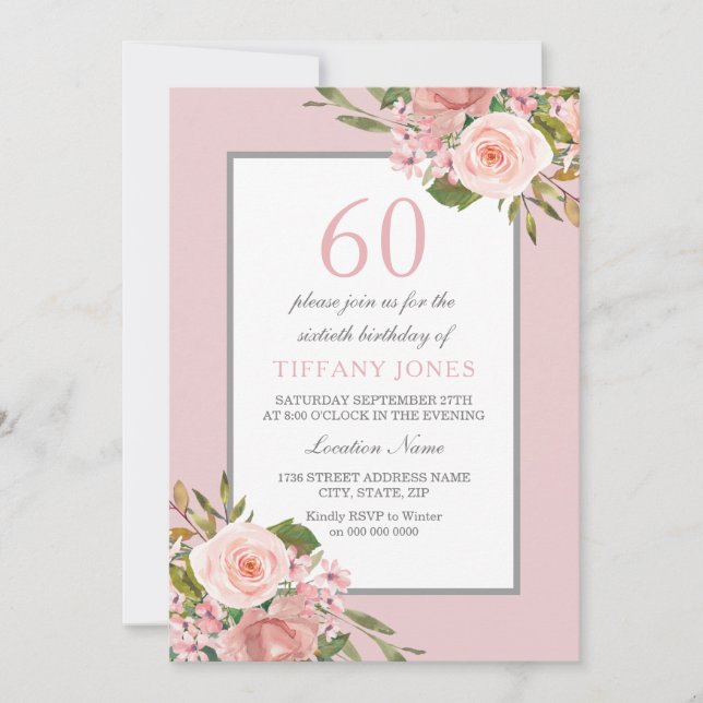 Invitación Hermosas flores invitan a fiesta de cumpleaños núm (Anverso)