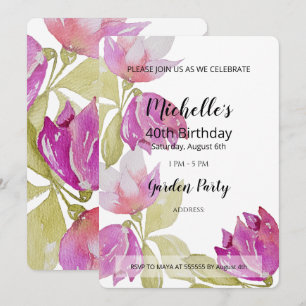Invitación Hermosas flores rosadas en acuarela pintadas a man