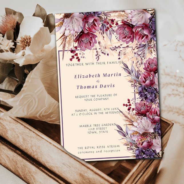 Invitación Hermosas flores rosadas y malva elegantes (Subido por el creador)