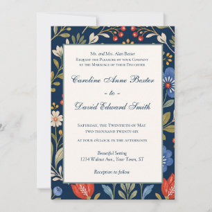 Invitación Hermosas flores silvestres escandinavas sobre azul