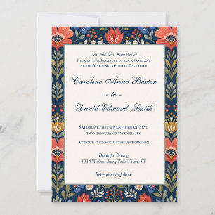 Invitación Hermosas flores silvestres escandinavas sobre azul