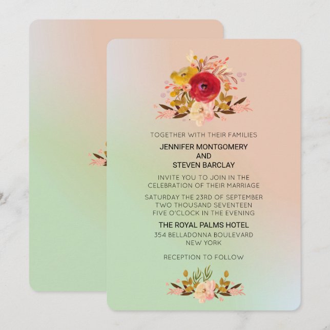 Invitación Hermosas Flores Silvestres Florales en Boda en Acu (Anverso / Reverso)