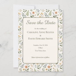 Invitación Hermosas flores silvestres neutras en colores suav