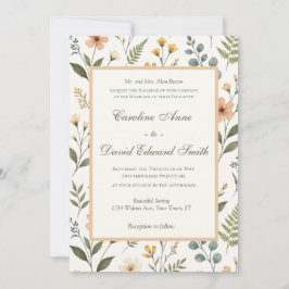 Invitación Hermosas flores silvestres y helechos neutros past