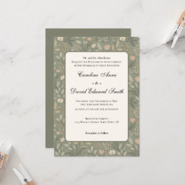 Invitación Hermosas Flores Suaves sobre Verde Salvia Silencia