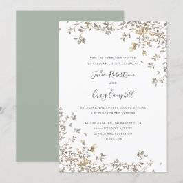 Invitación Hermosas hojas verdes brillantes boda