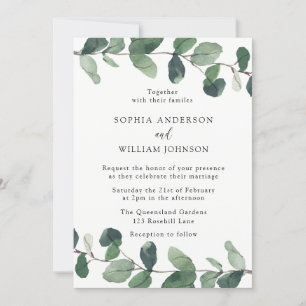 Invitación Hermosas hojas verdes elegante boda de primavera