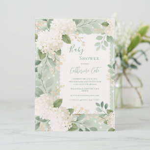 Invitación Hermosas Hortensias Blancas Verde Salvia Vintage B