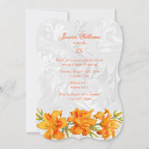 Invitación Hermosas Lirios Naranjas y Fiesta de Cumpleaños Da