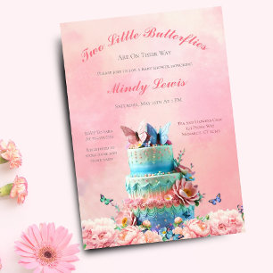 Invitación Hermosas mariposas gemelas torta Baby Shower