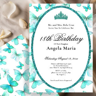 Invitación Hermosas Mariposas Turquesas Debut Cumpleaños 18