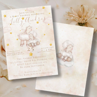 Invitación Hermosas ovejas estrellas de polvo de nube negra B