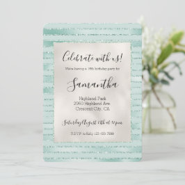 Invitación Hermosas rayas de brillo Glitzy Aqua Mint