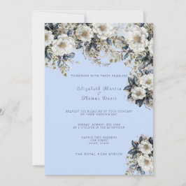 Invitación Hermosas rosas blancas vinas hojas azules
