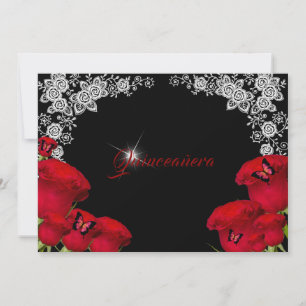Invitación Hermosas Rosas Rojas Mariposas Quinceañera