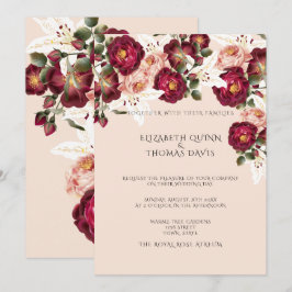 Invitación Hermosas Rosas Rojas Peonías Rosadas Lirios Blanco