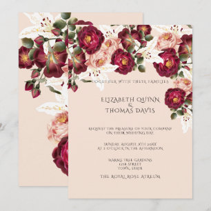 Invitación Hermosas rosas rojas rosadas Peonies White Lilis