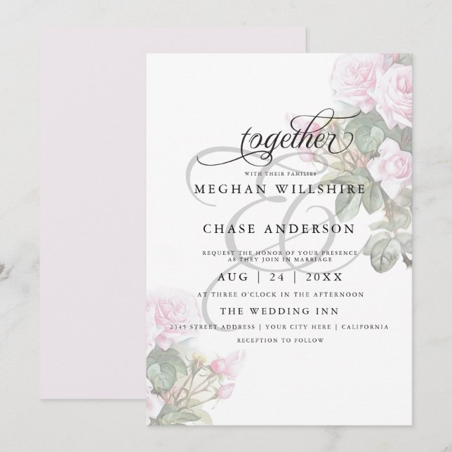 Invitación Hermosas rosas rosas pintadas descalzosBride™ (Anverso / Reverso)