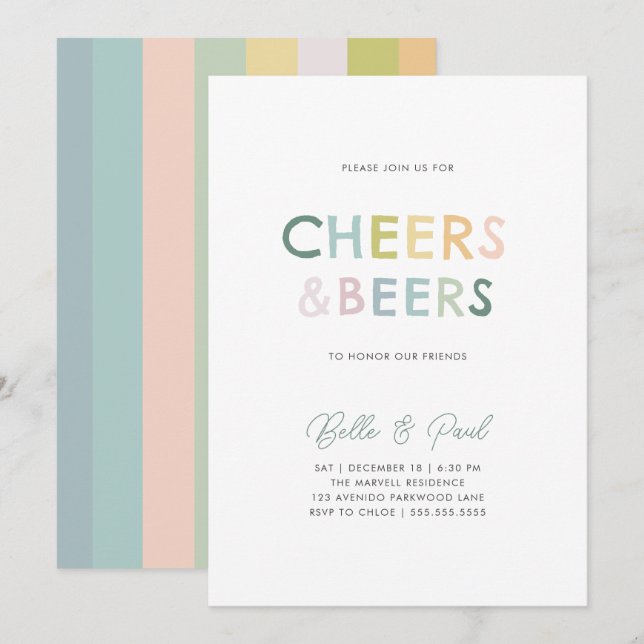 Invitación Hermosas y coloridas cervezas Moden Couple Shower (Anverso / Reverso)