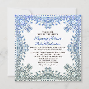 Invitación hermosas y elegantes bodas con marco azul