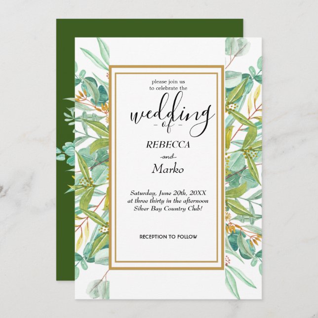 Invitación Hermosas y elegantes hojas de eucalipto (Anverso / Reverso)