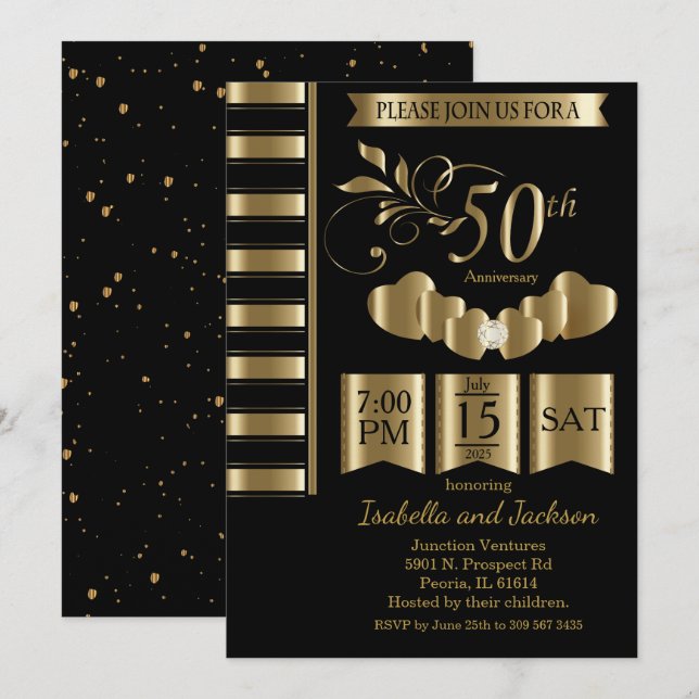 Invitación Hermoso 50 Aniversario de Bodas de Oro (Anverso / Reverso)