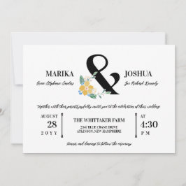 Invitación Hermoso Amarillo Floral Ampersand 2 en 1 Boda