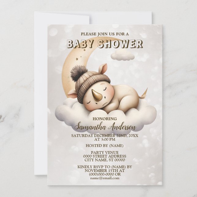 Invitación Hermoso animal de bebé que duerme en Baby Shower (Anverso)