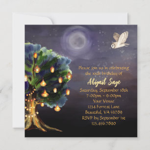 Invitación Hermoso árbol con linternas, luna, cumpleaños de b