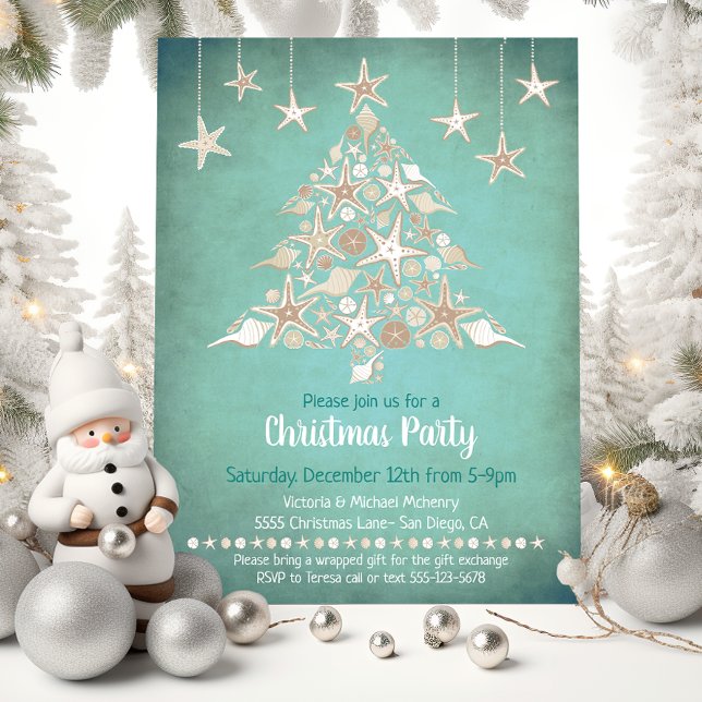 Invitación Hermoso árbol de Navidad tropical de conchas marin (Subido por el creador)