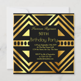 Invitación Hermoso Art Deco 50 cumpleaños fiesta de oro negro