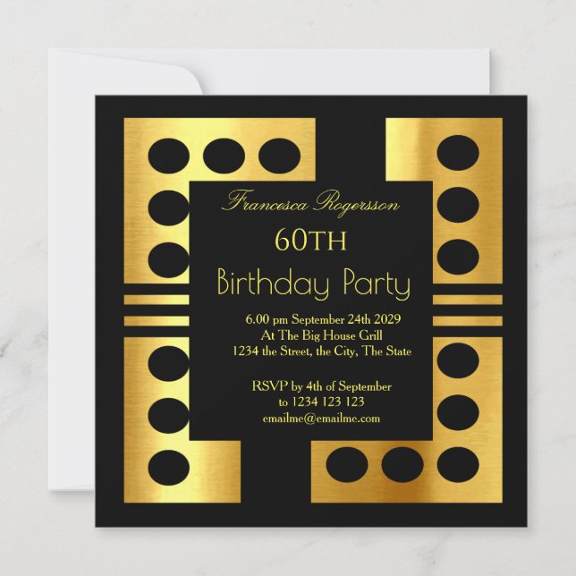Invitación Hermoso Art Deco 60 cumpleaños fiesta de oro negro (Anverso)
