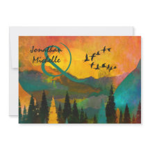 Hermoso atardecer de montaña, Boda de árboles y av