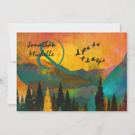 Invitación Hermoso atardecer de montaña, Boda de árboles y av