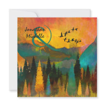 Hermoso atardecer de montaña, Boda de árboles y av