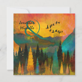 Invitación Hermoso atardecer de montaña, Boda de árboles y av