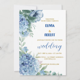Invitación hermoso azul floral polvoriento