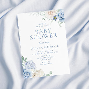 Invitación Hermoso Baby Blue Floral Baby Shower