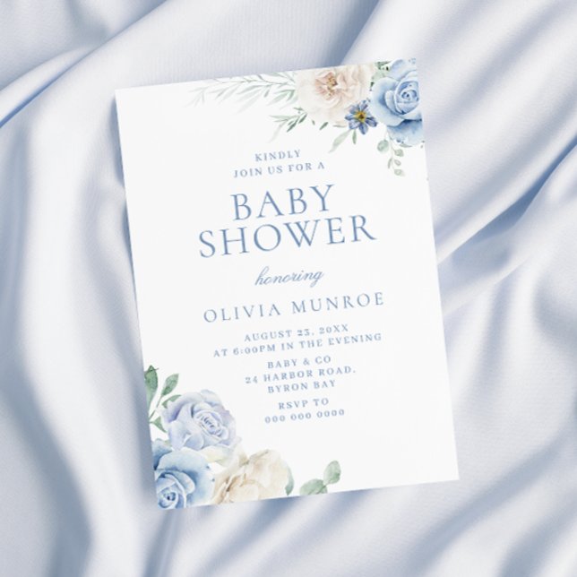 Invitación Hermoso Baby Blue Floral Baby Shower (Subido por el creador)