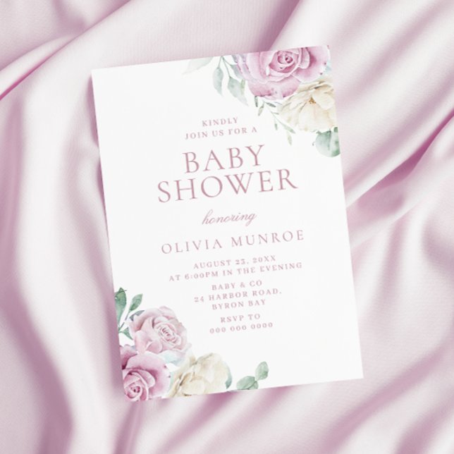Invitación Hermoso Baby Pink Floral Baby Shower (Subido por el creador)